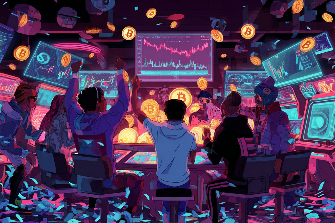 Futuristic neon-lit digital PVP arena with AI agents battling over crypto leaderboards in cyberpunk trading environment 2025