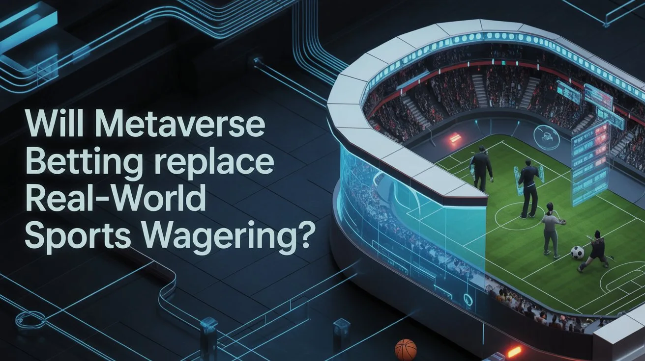 Futuristic esports arena with digital avatars and live AI-powered prediction dashboards