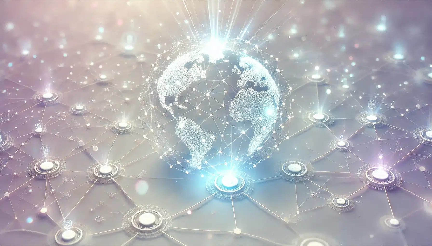 Global network of 700K glowing nodes visualizing idle devices as bandwidth providers for AI data layers in DePIN projects like Perceptron Network