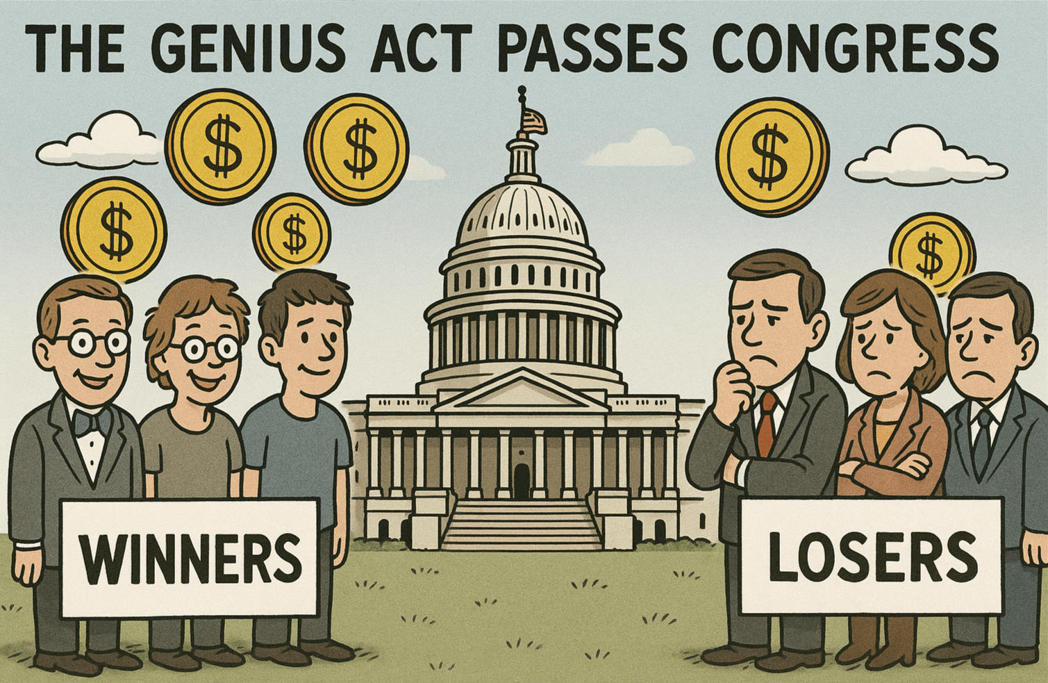 Infographic comparing US GENIUS Act 2025 and EU MiCA stablecoin issuer requirements