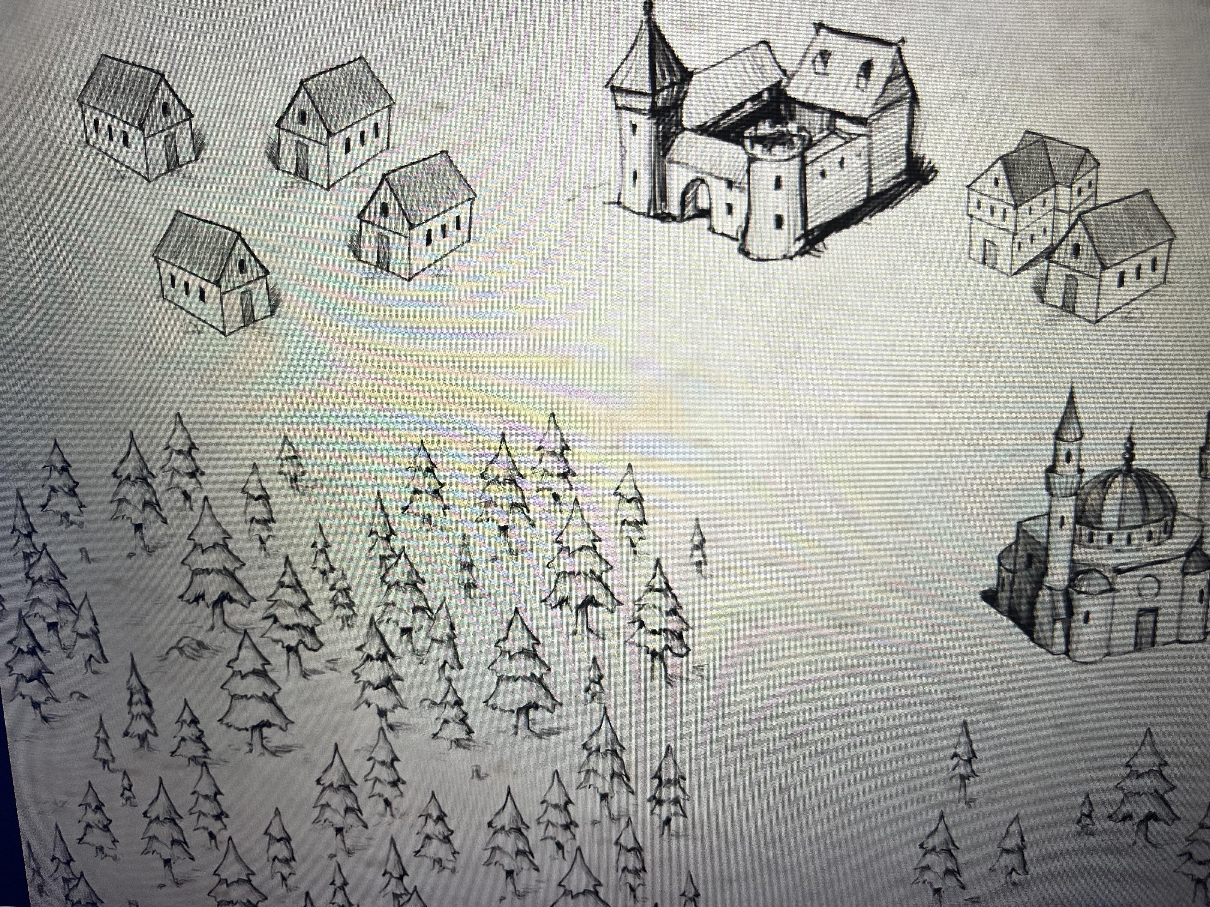 Hand-drawn pencil and watercolor scene from Slay the Princess indie visual novel, showcasing its unique art style and atmospheric storytelling