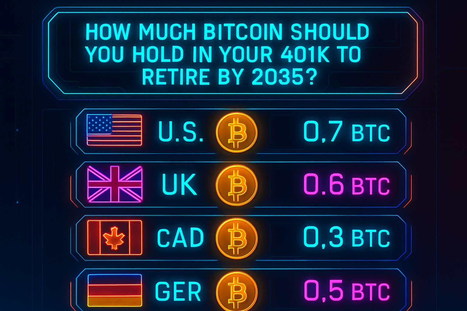 How Much Bitcoin Should You Hold in Your 401K to Retire by 2035? Country-by-Country Analysis