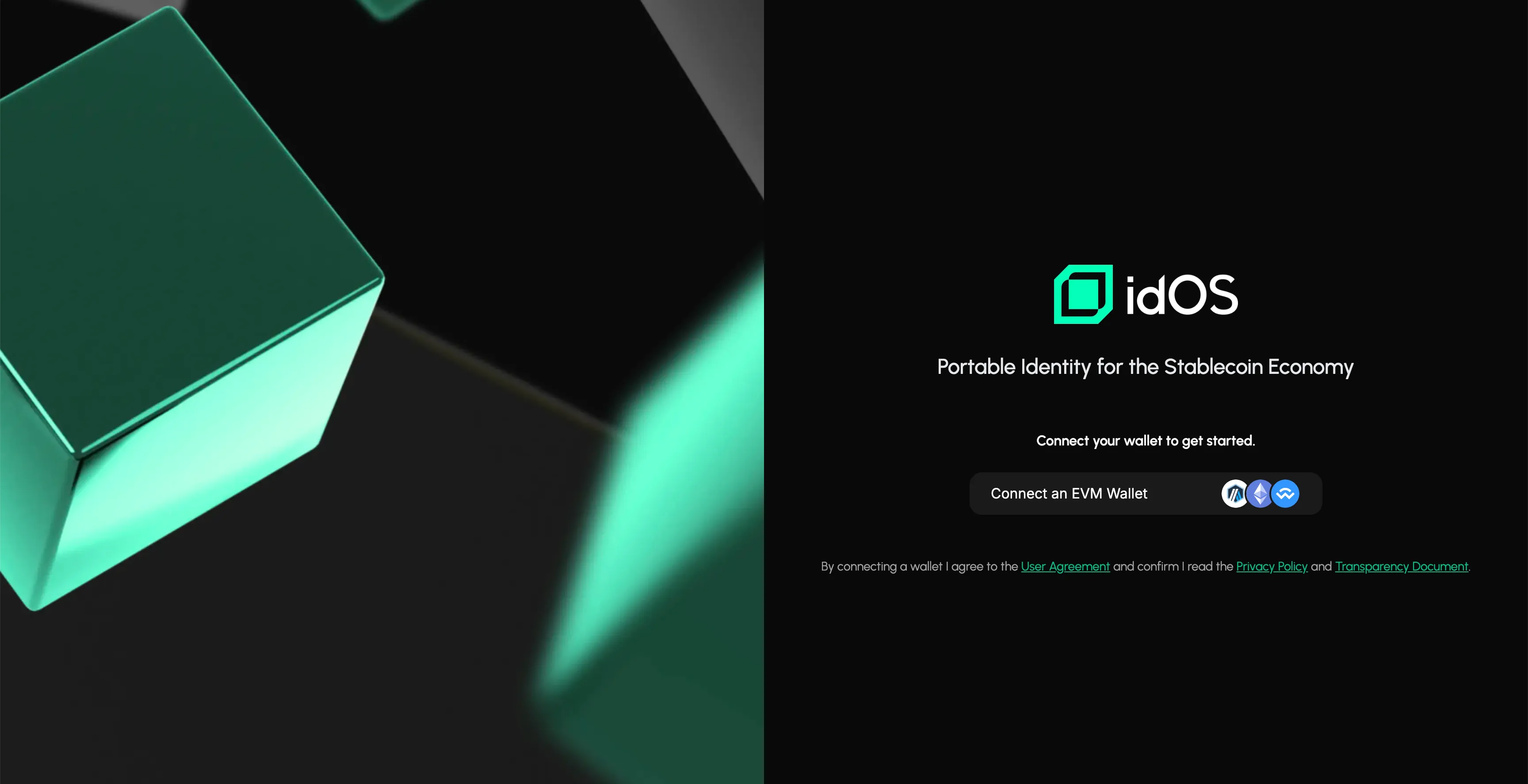 idOS app dashboard screenshot showing zk identity wallet setup interface and data vaults for self-sovereign decentralized identity management in web3