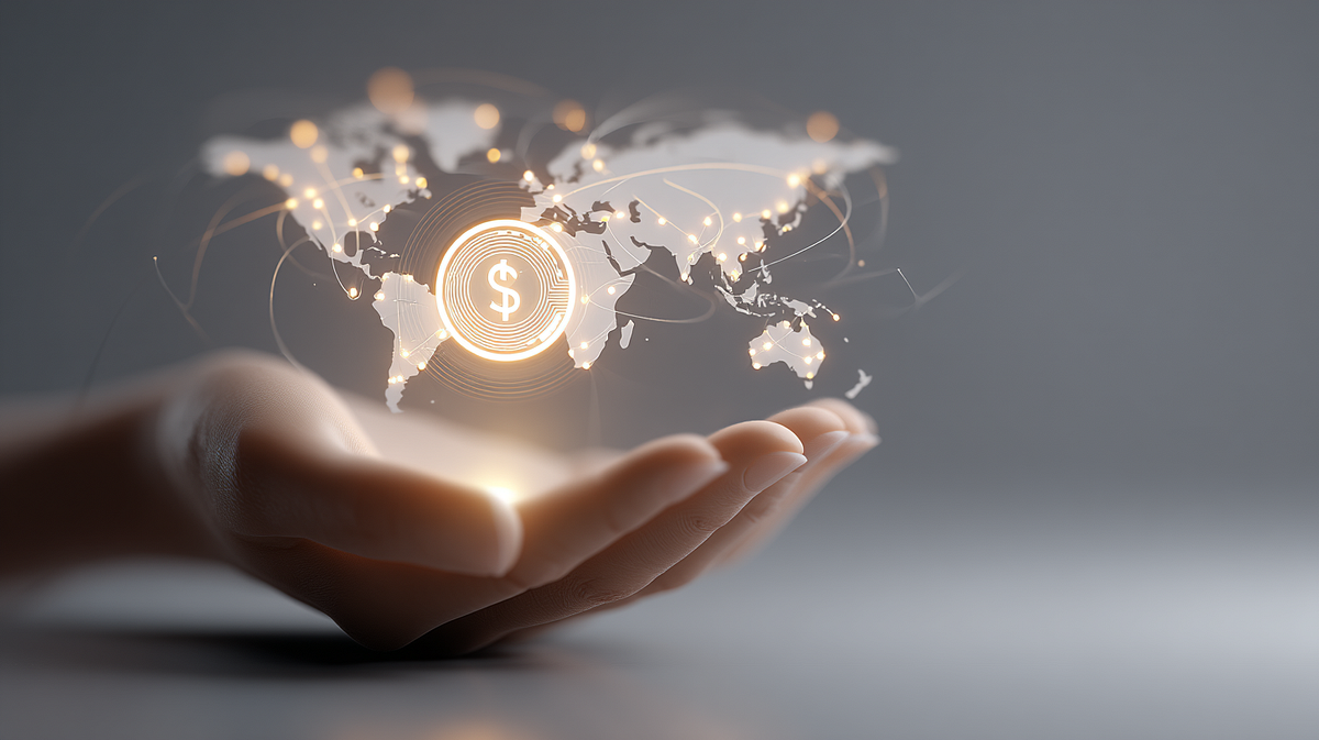 Illustration comparing slow traditional international wire transfers to instant stablecoin escrow flows for cross-border B2B invoicing, reducing overdue payments and fees by 80%