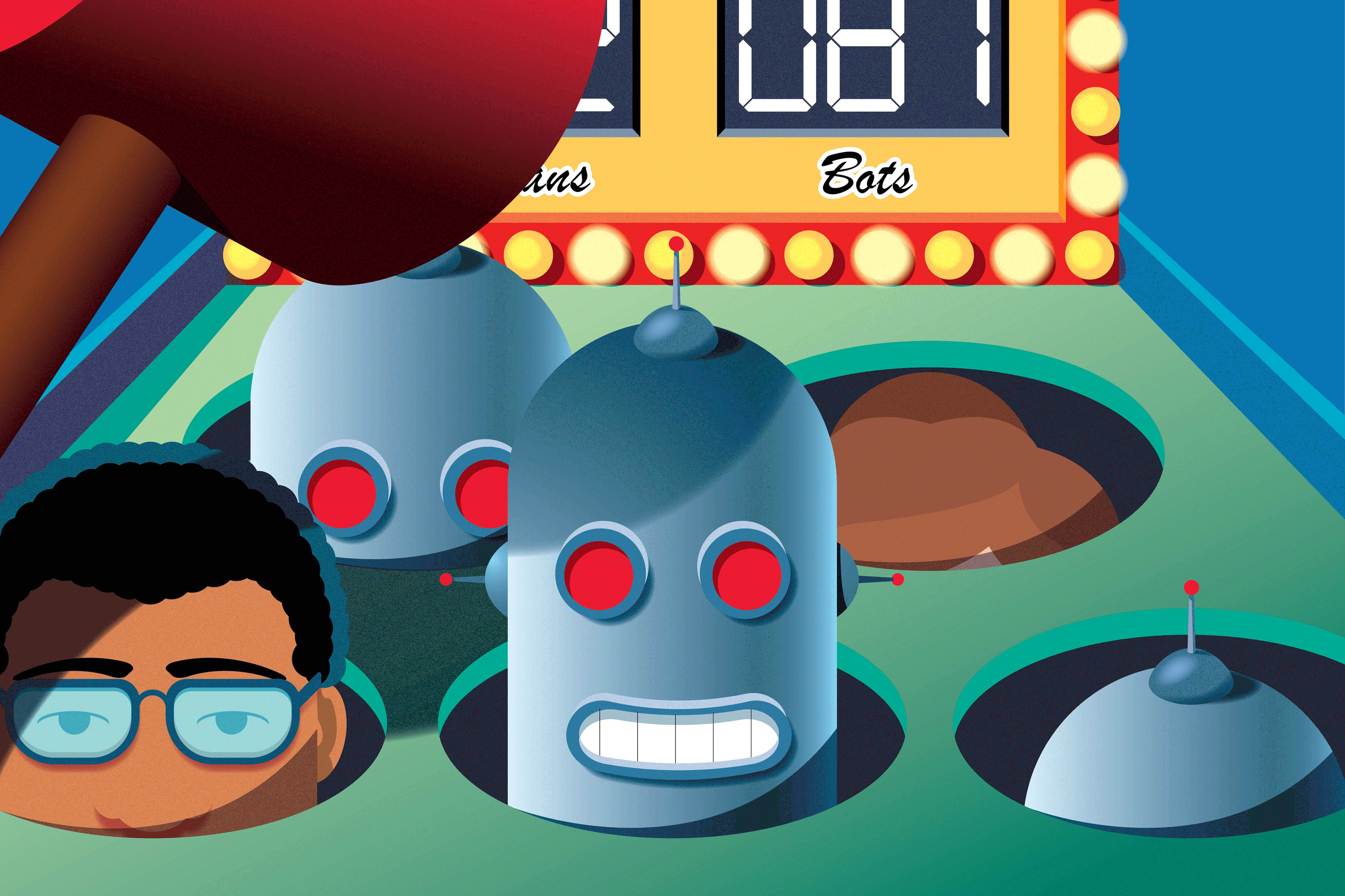 Illustration contrasting fake Twitter bot followers with genuine user interactions rewarded by engagement tokens