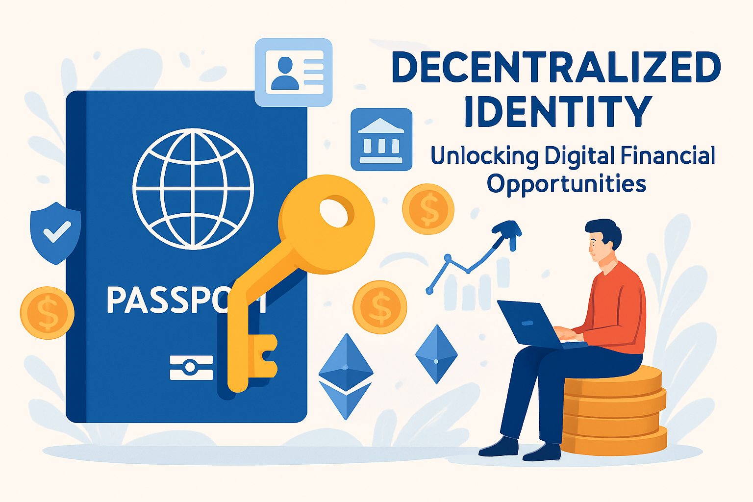 Illustration of a decentralized identity passport unlocking access to digital financial opportunities in DeFi