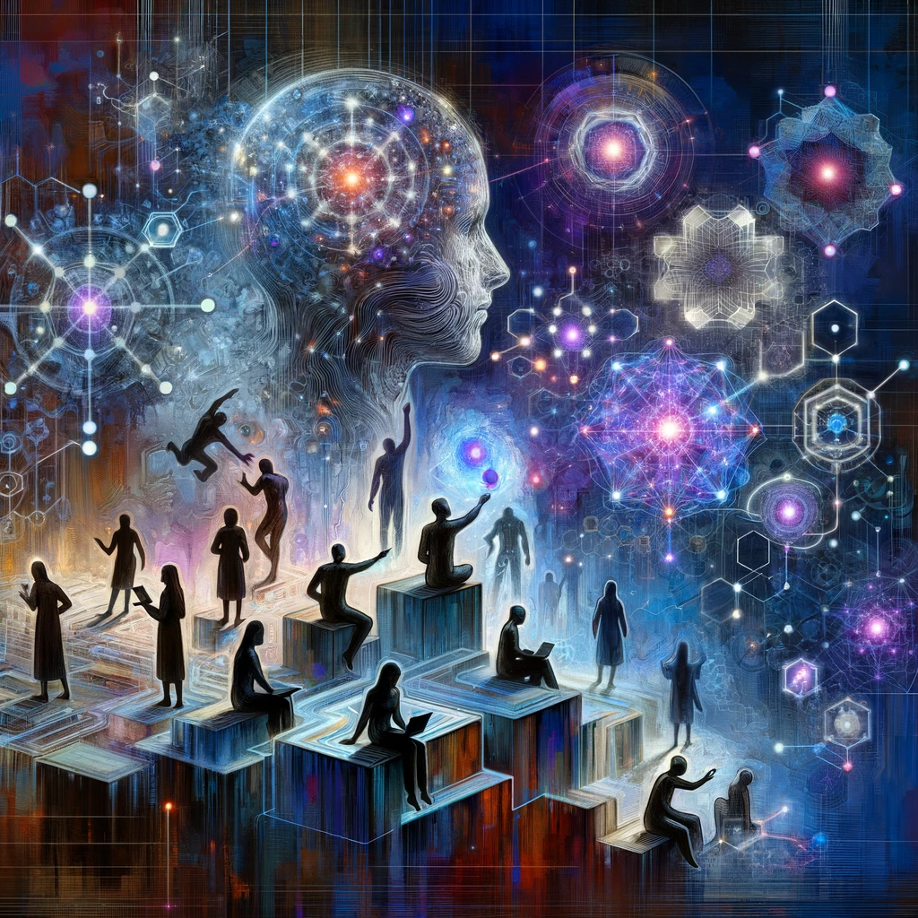 Illustration of a decentralized DeFi community with reputation points visually flowing between engaged users, representing reputation-based governance incentives.