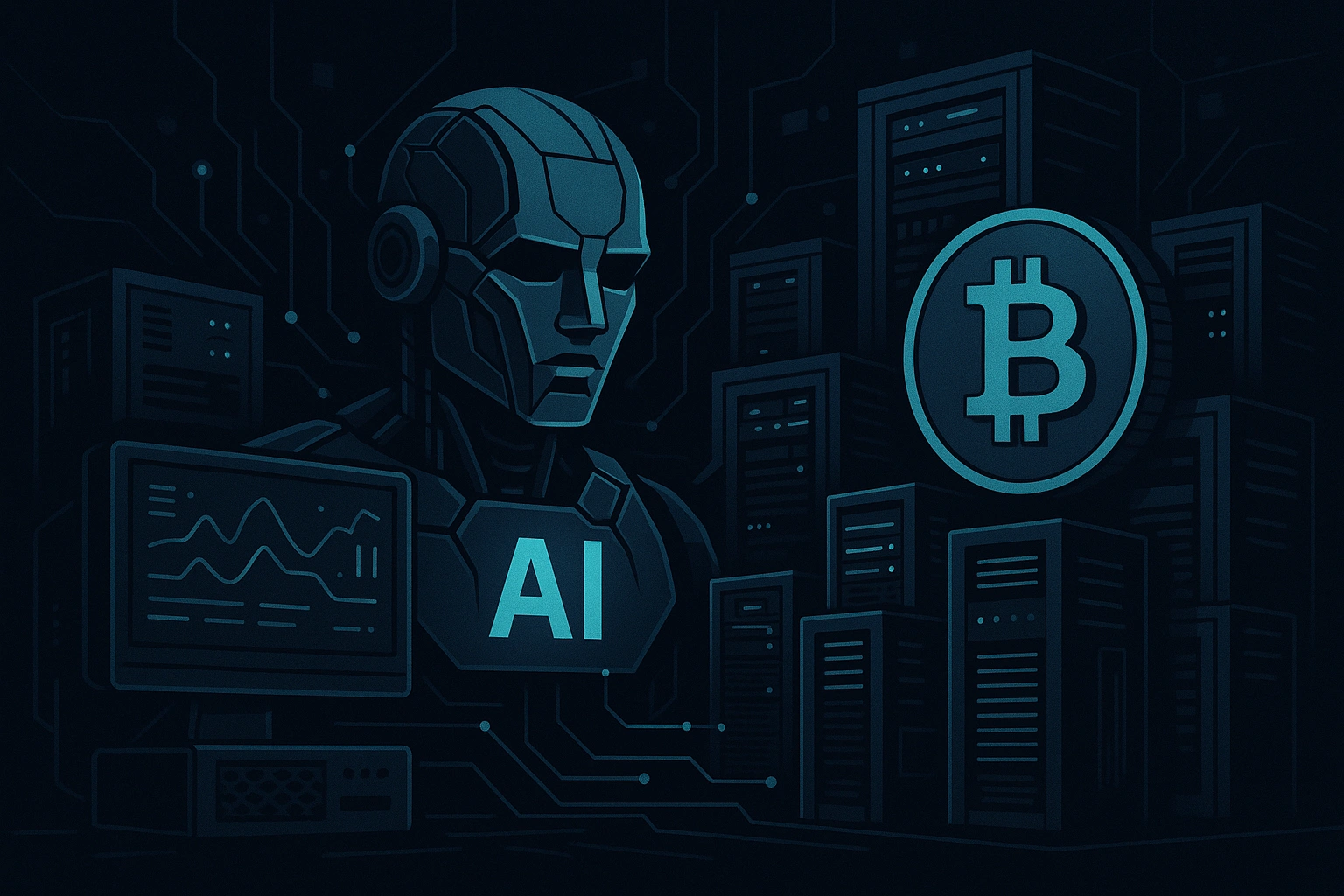 Illustration of a global decentralized GPU network connected by blockchain for powering AI workloads