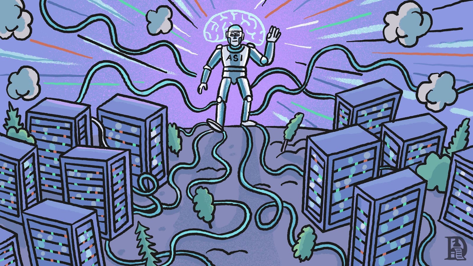 Illustration of a globe interconnected by decentralized GPU nodes with dollar signs representing cost savings in AI compute networks