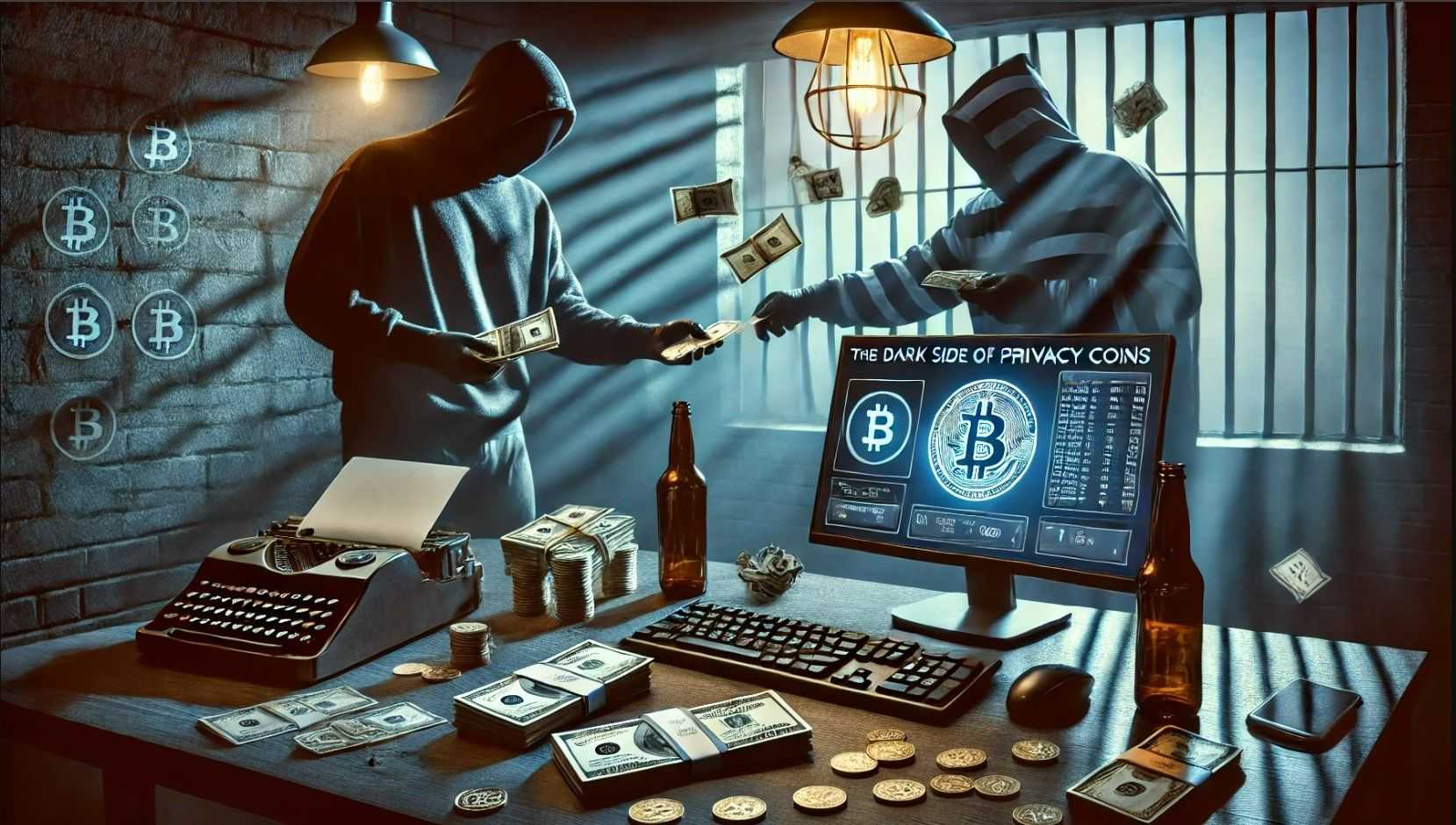 Illustration of a masked figure interacting with blockchain nodes, representing confidential DAO transactions using zero-knowledge proofs