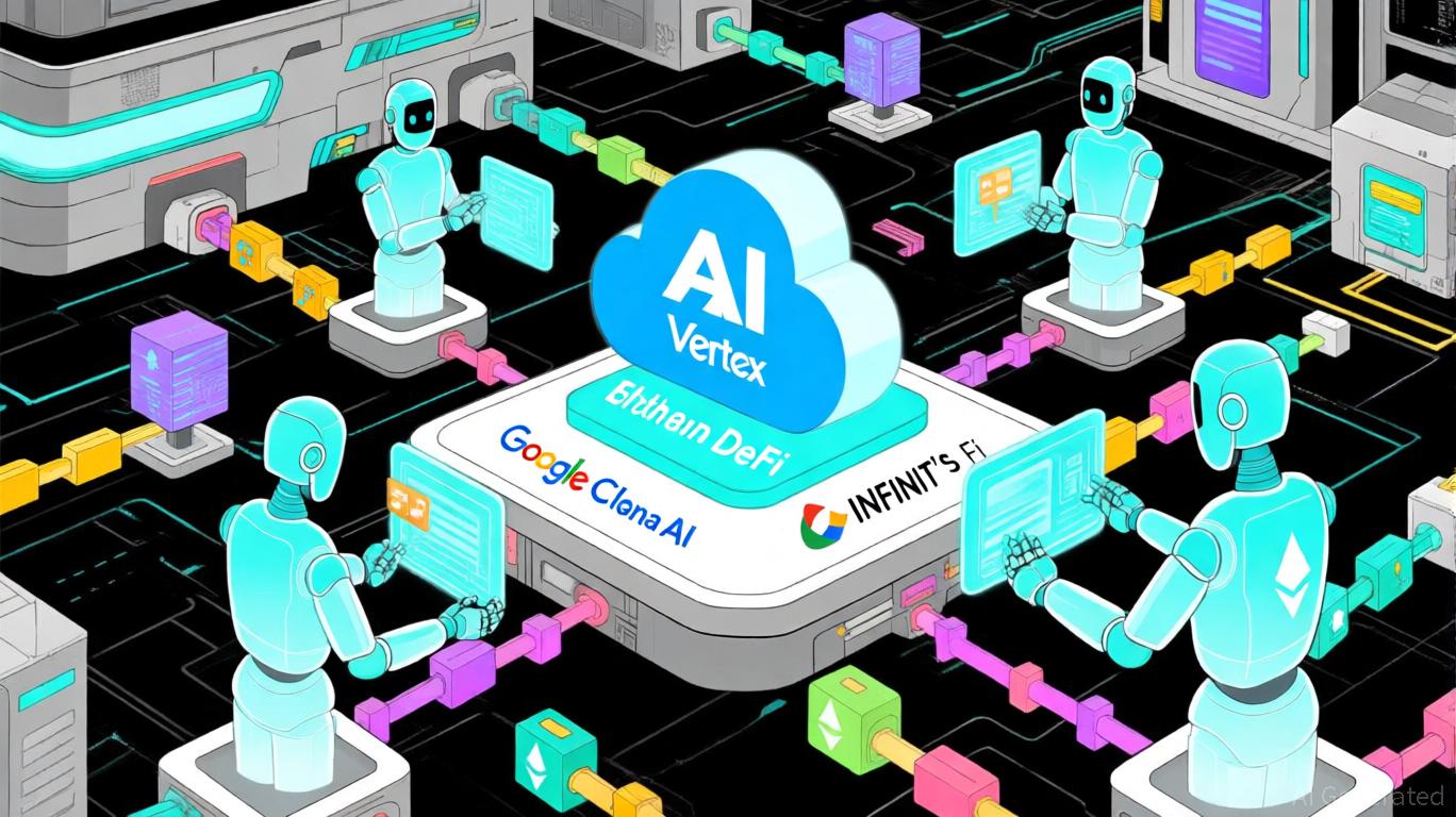 AI-powered DeFi agent autonomously navigating cross-chain blockchain protocols with digital connections and futuristic interface