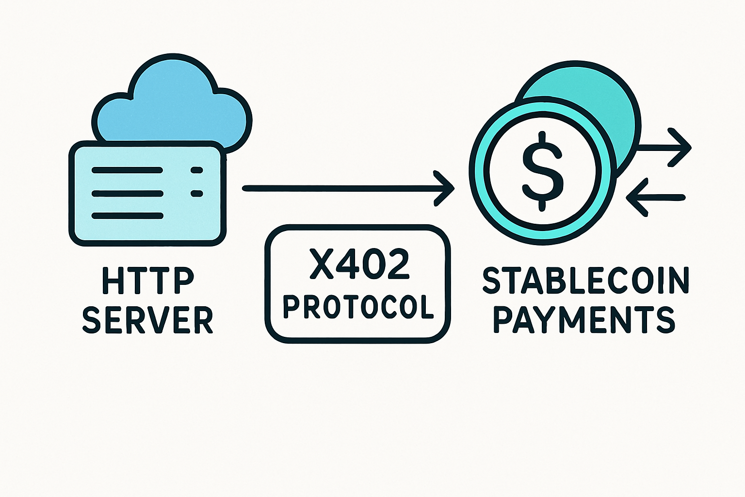Illustration of an HTTP server enabling crypto payments using x402 protocol and stablecoins