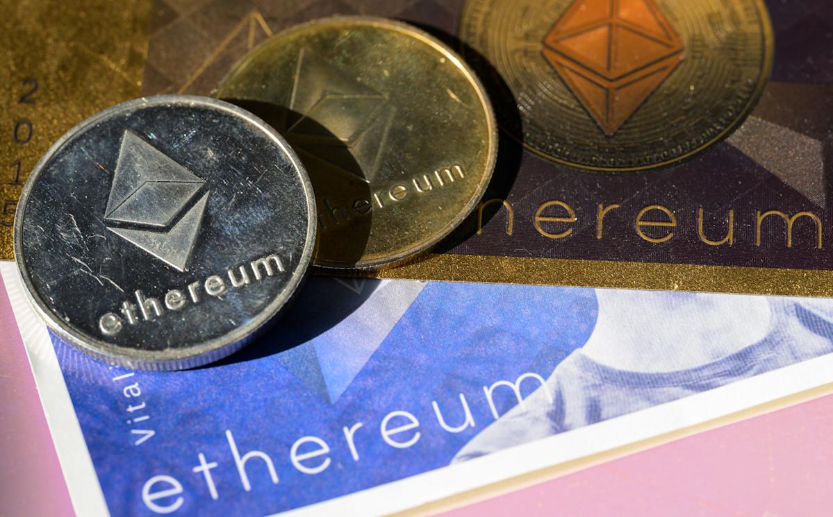 Illustration of Ethereum, XRP, and Solana coins interwoven with a 401(k) retirement document, symbolizing cryptocurrency diversification in retirement portfolios
