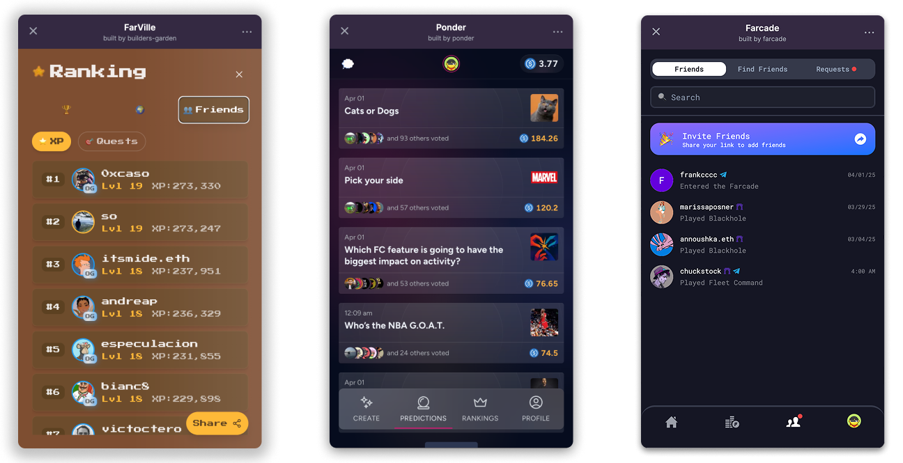 Illustration of Farcaster mini-apps integrated into a Base-powered social feed, showcasing seamless onchain interactions and decentralized social features.