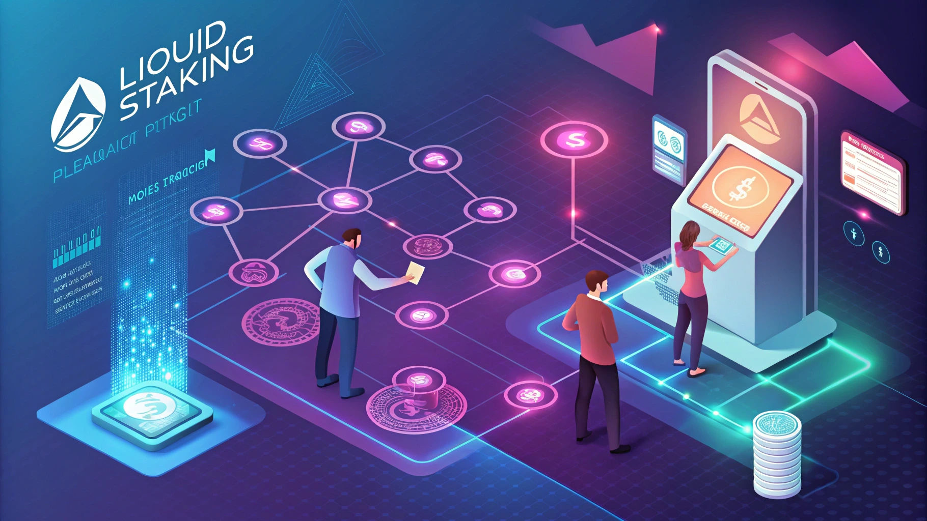 Illustration of liquid staking tokens (LSTs) flowing into DeFi lending protocols like Aave and Compound, symbolizing increased liquidity and capital efficiency in decentralized finance.