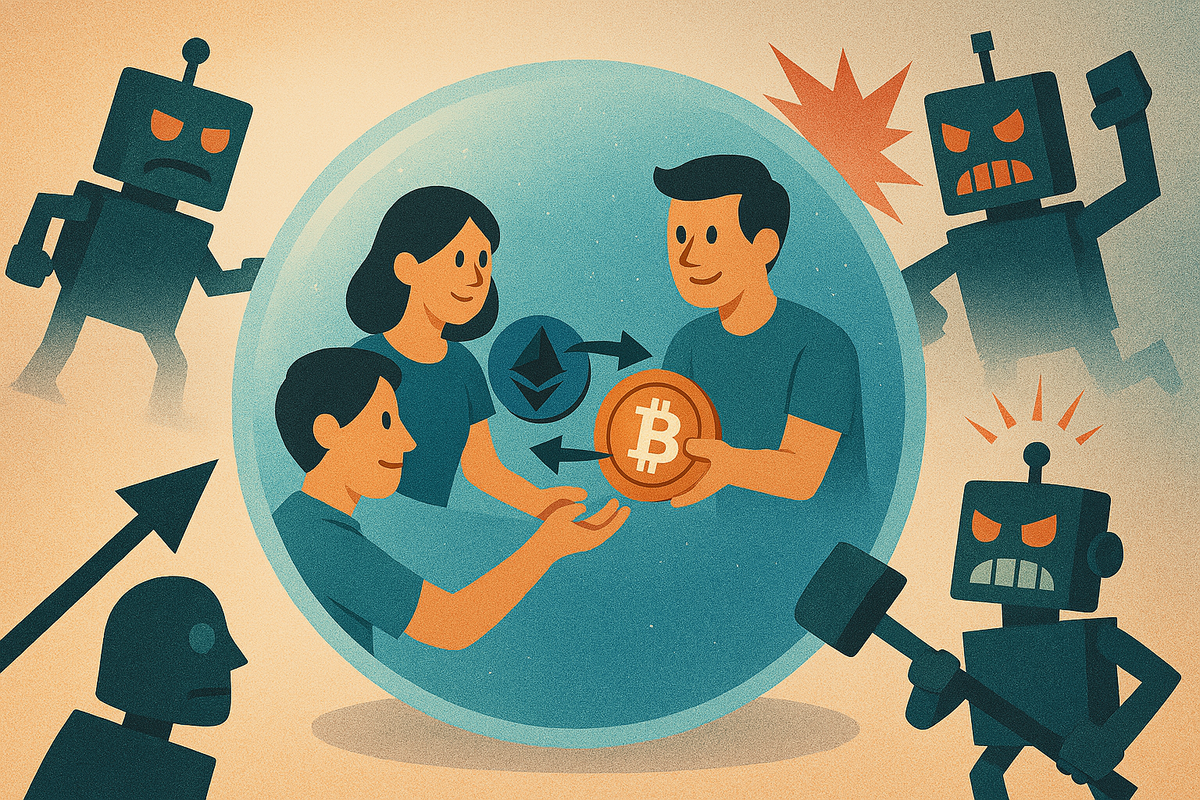 Illustration of MEV searchers front-running transactions in a crowded blockchain mempool, depicting toxic MEV extraction and blockchain congestion in crypto 2025