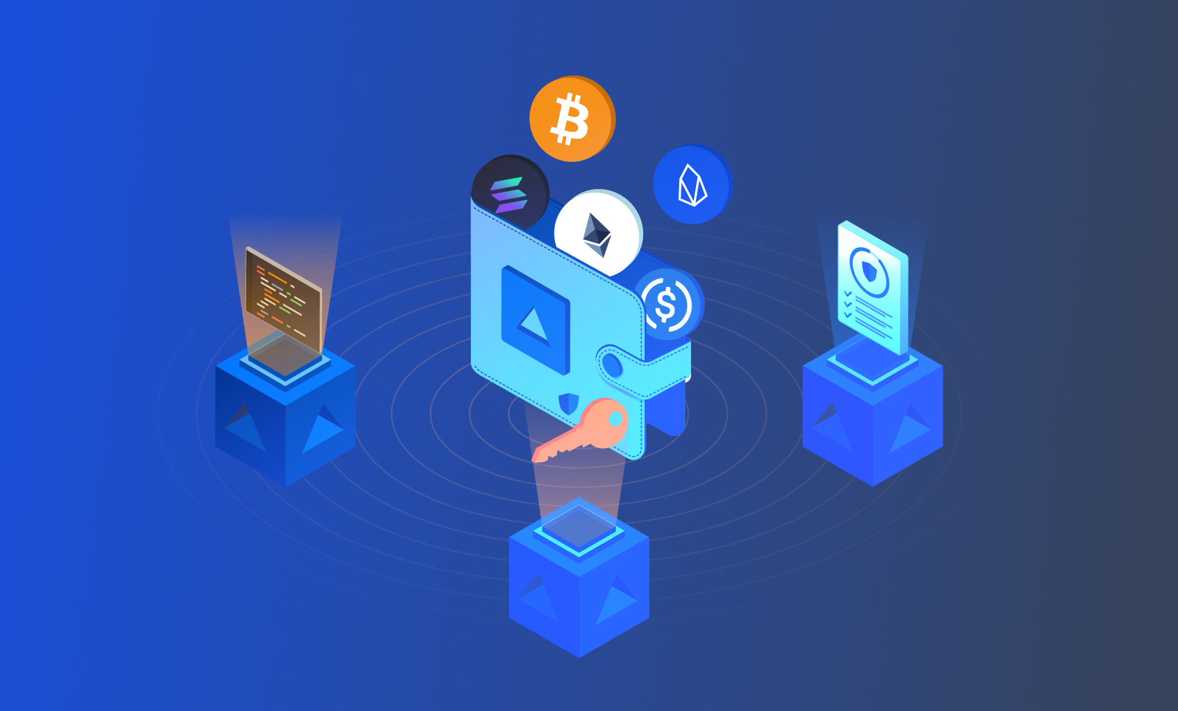 Illustration of MPC key sharding securing DAO treasury against crypto hacks with distributed key shares and protective barriers