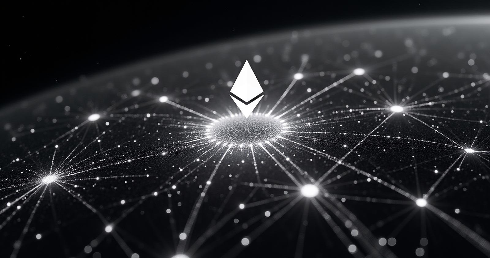 Illustration of OP Stack chains interconnected in a superchain network for Ethereum scalability and interoperability in 2025