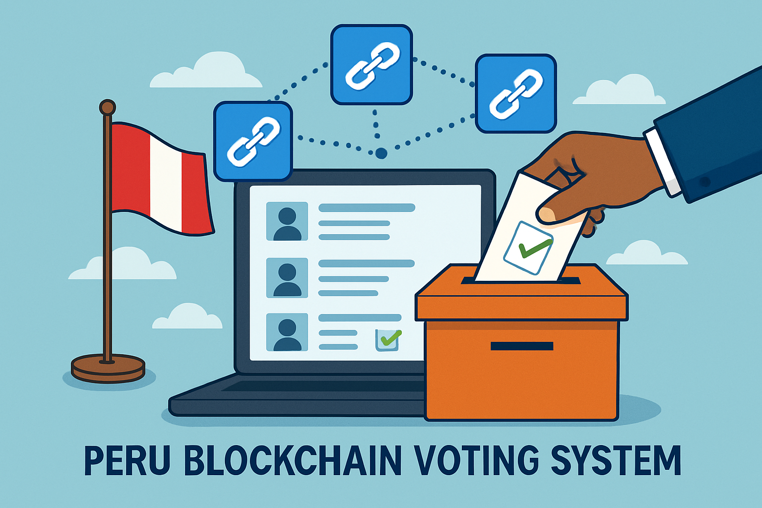 Illustration of Peru's blockchain-based digital voting system for secure and transparent elections