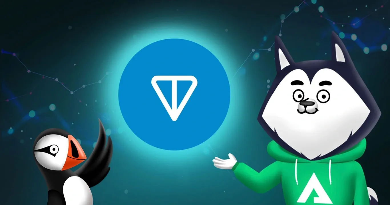 Illustration showing TON blockchain and Telegram integration, highlighting built-in crypto payments, EVM dApp support, and access to Telegram's billion-user global network.