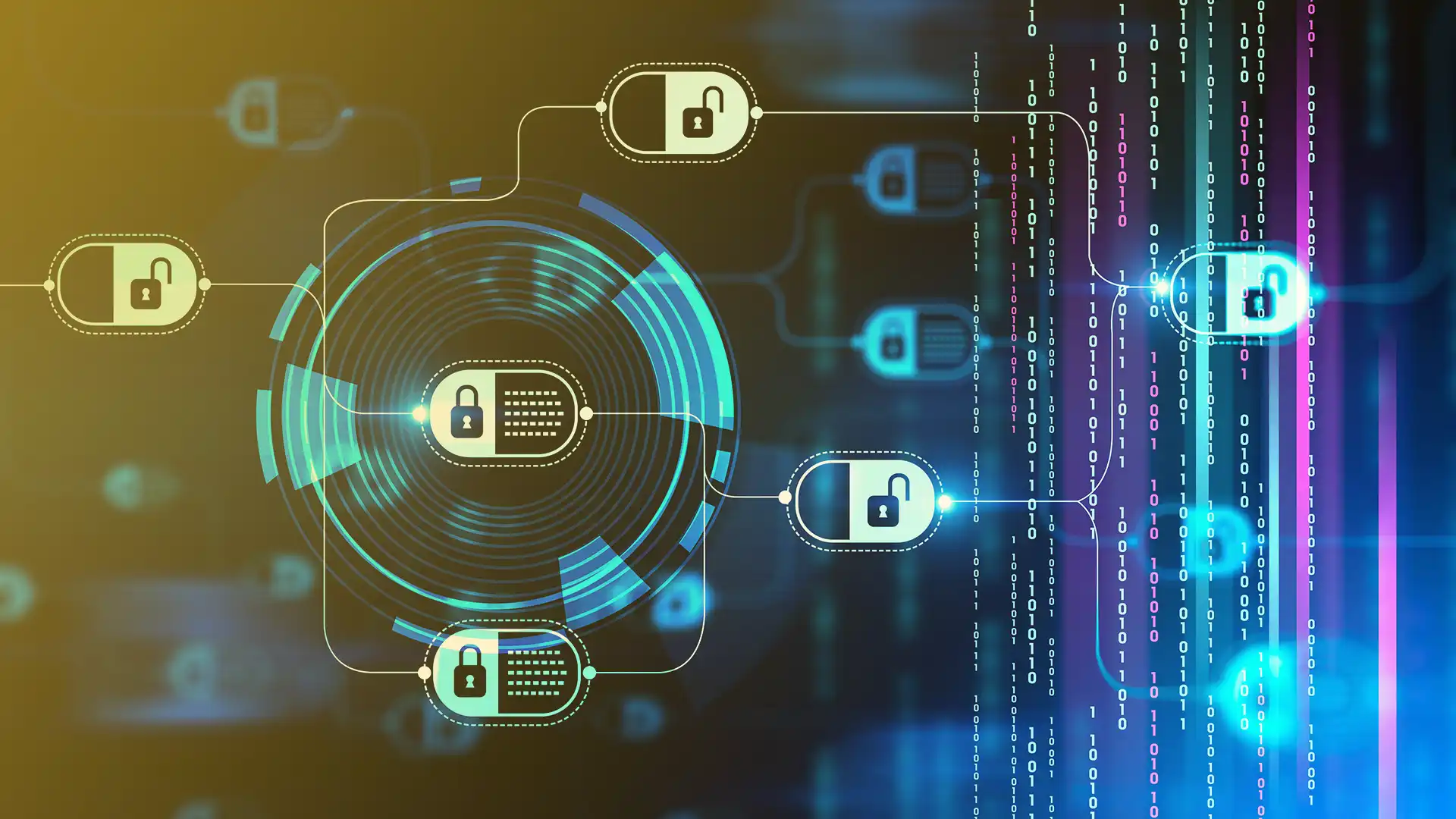 Illustration of zero-knowledge proofs enhancing privacy in a decentralized identity wallet, showing selective credential verification without revealing personal data