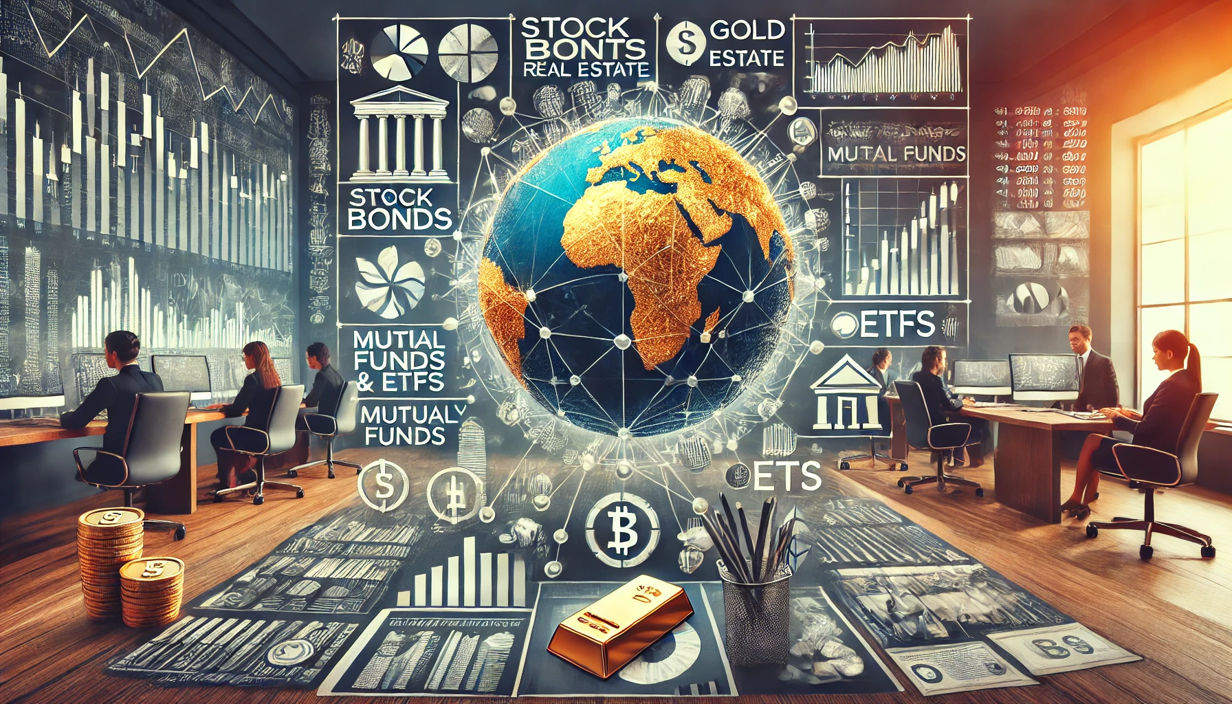 Balanced portfolio pie chart illustration featuring Bitcoin and traditional assets for 401K retirement planning