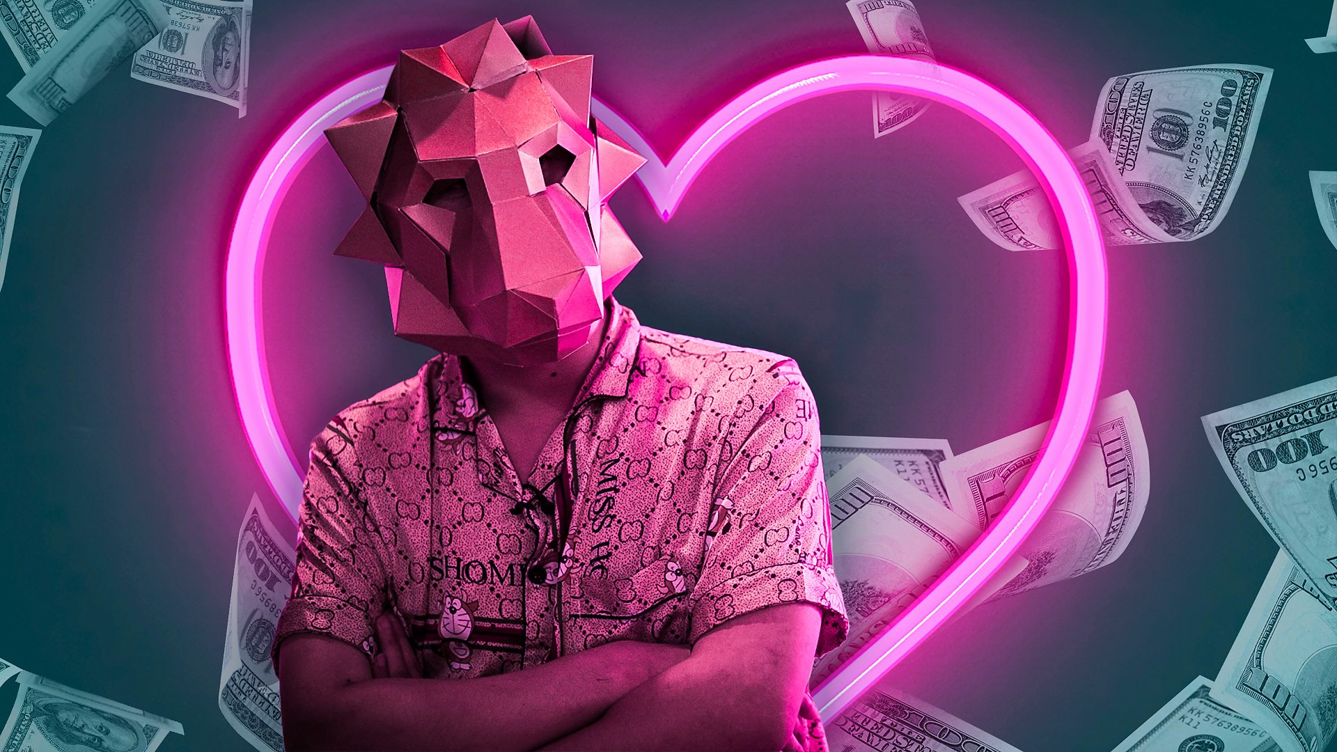 Illustration of a piggy bank surrounded by digital scammers, symbolizing pig butchering crypto scams and top tips to avoid them, including AI-powered scam detection and regulatory compliance.