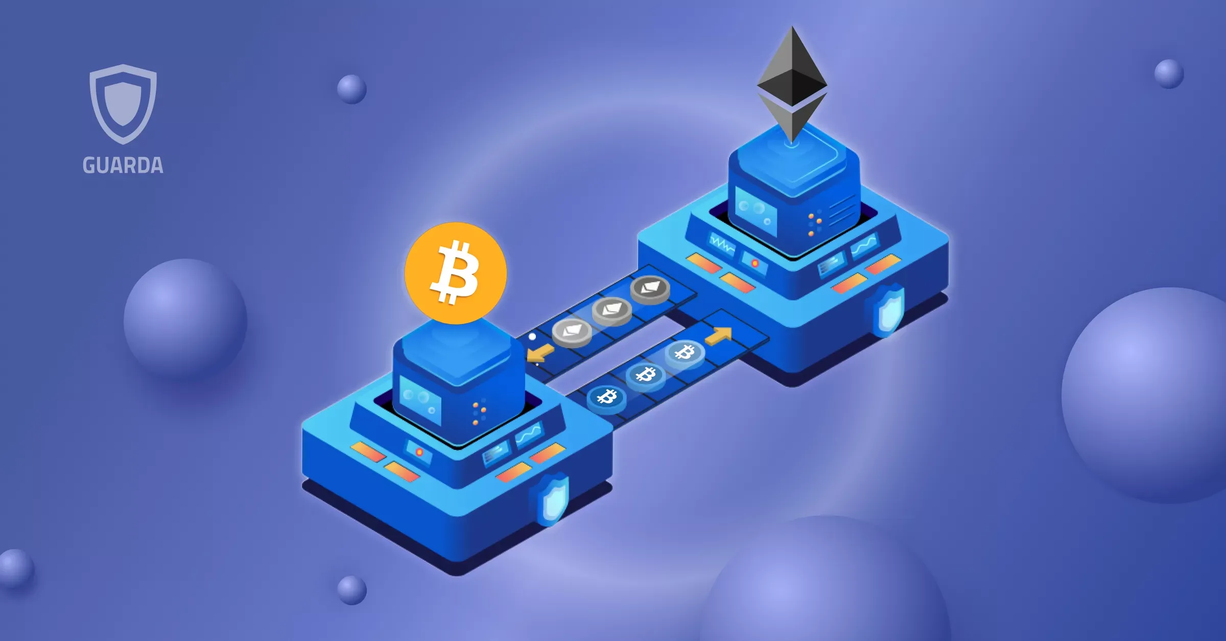 Illustration of assets bridging between Ethereum, Solana, and Base blockchains with a central bridge representing cross-chain DeFi interoperability
