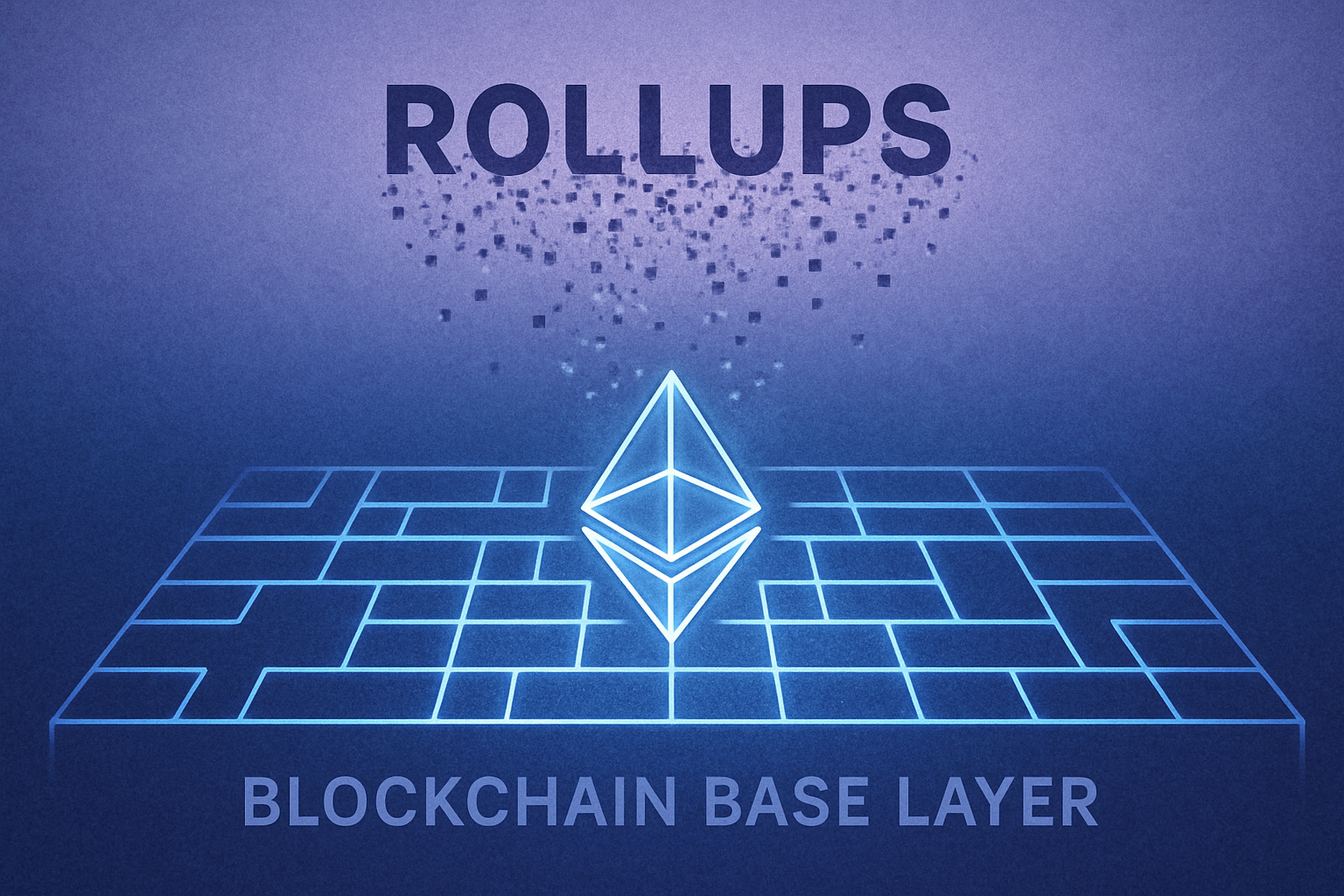 Illustration of ephemeral rollups dynamically spinning up and dissolving above a blockchain base layer, representing scalable Web3 infrastructure