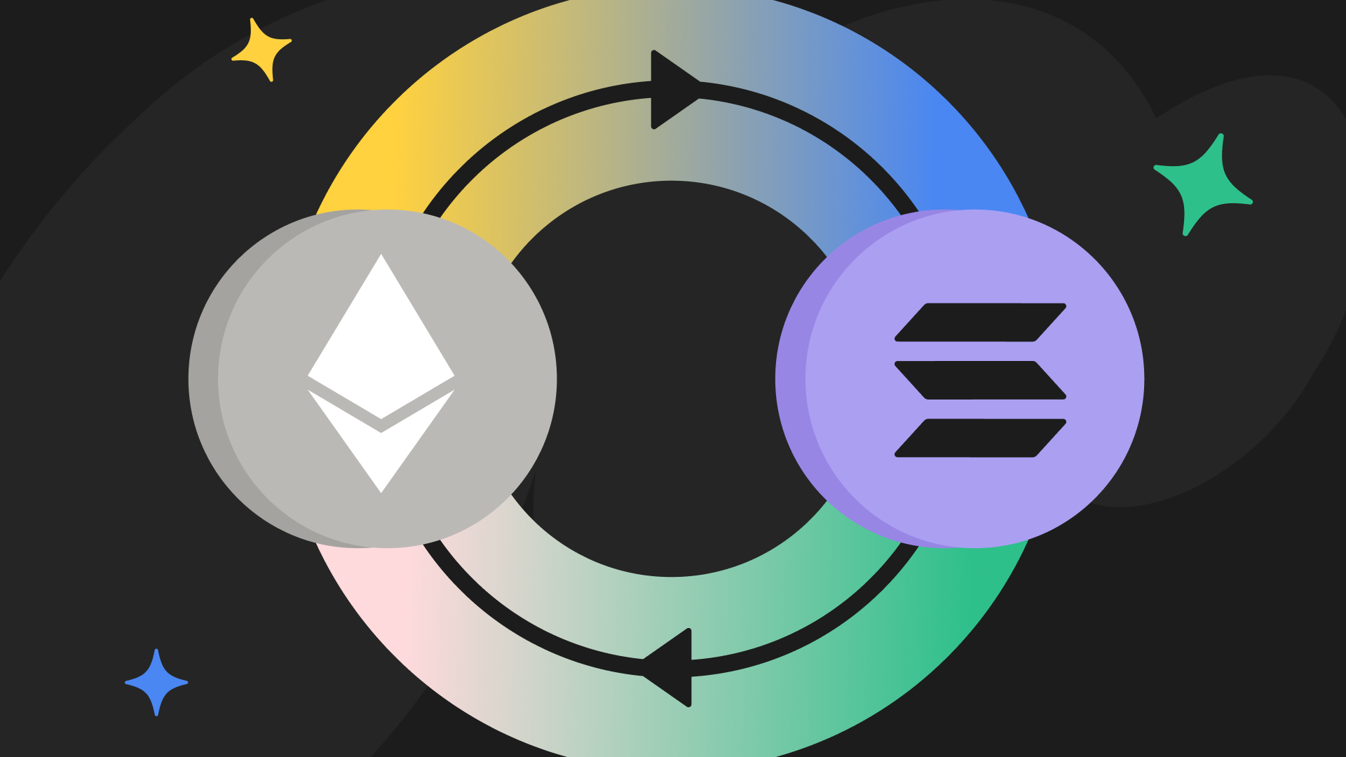 Illustration of Solana and Base blockchain logos connected by a digital bridge, symbolizing cross-chain token transfer in 2025.