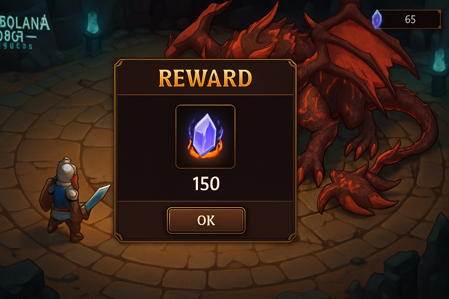 Vibrant pixel art in-game screenshot of leveled dragons in boss arena from Play Solana PSG1 Origins gameplay on Solana handheld console with Web3 reward popup