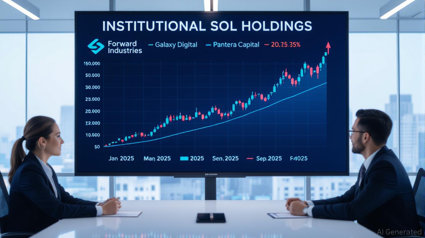 Institutional investors analyzing Solana ETF performance dashboards in a modern office setting, highlighting digital finance and blockchain investment trends.