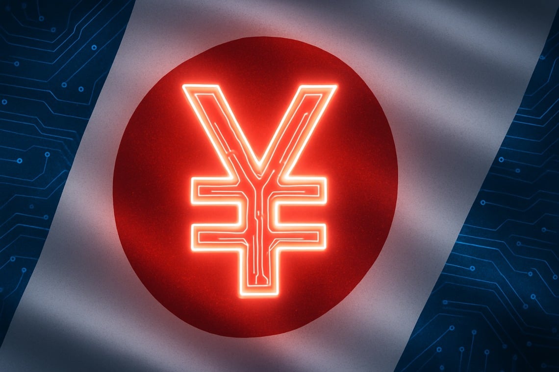 JPYC token logo representing Japan's first legally approved yen-backed stablecoin with a Japanese fintech innovation theme