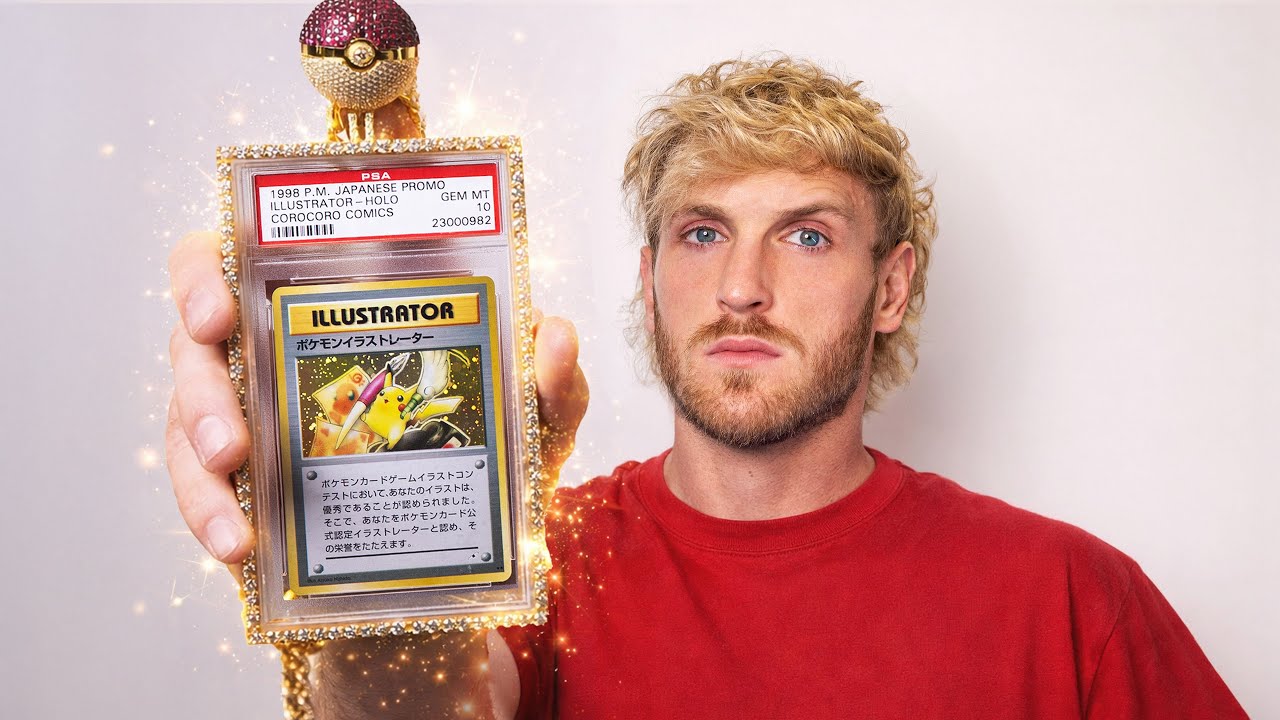 Logan Paul proudly displaying his ultra-rare PSA 10 Pikachu Illustrator Pokémon TCG card while announcing the historic Goldin Auctions sale on Pokémon's 30th anniversary