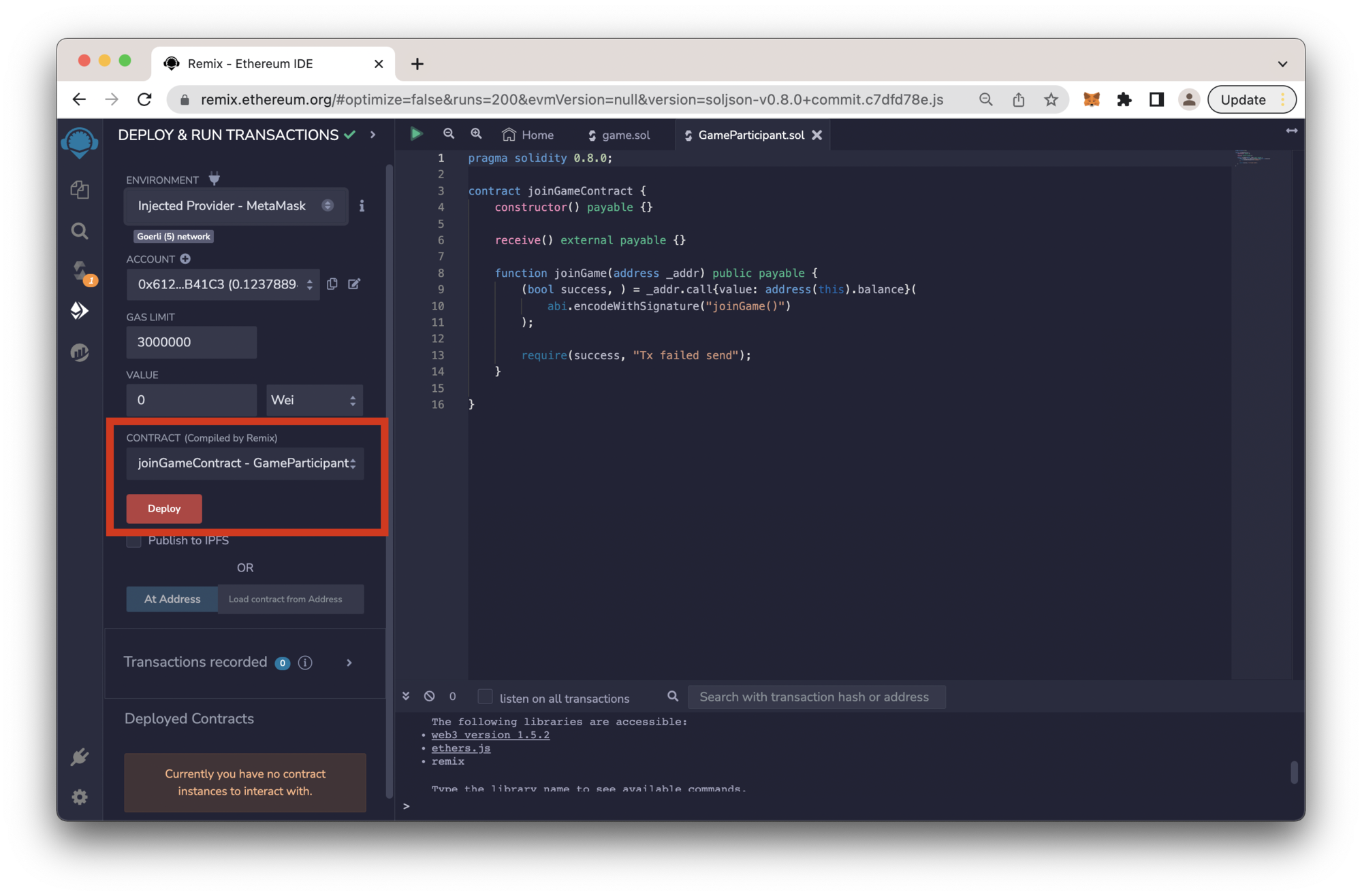 MetaWin game interface displaying Chainlink VRF integration for transparent on-chain outcomes