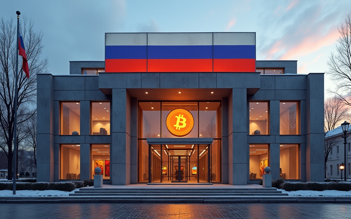 Modern digital bank building with Bitcoin symbol and US flag representing new crypto regulations in 2024
