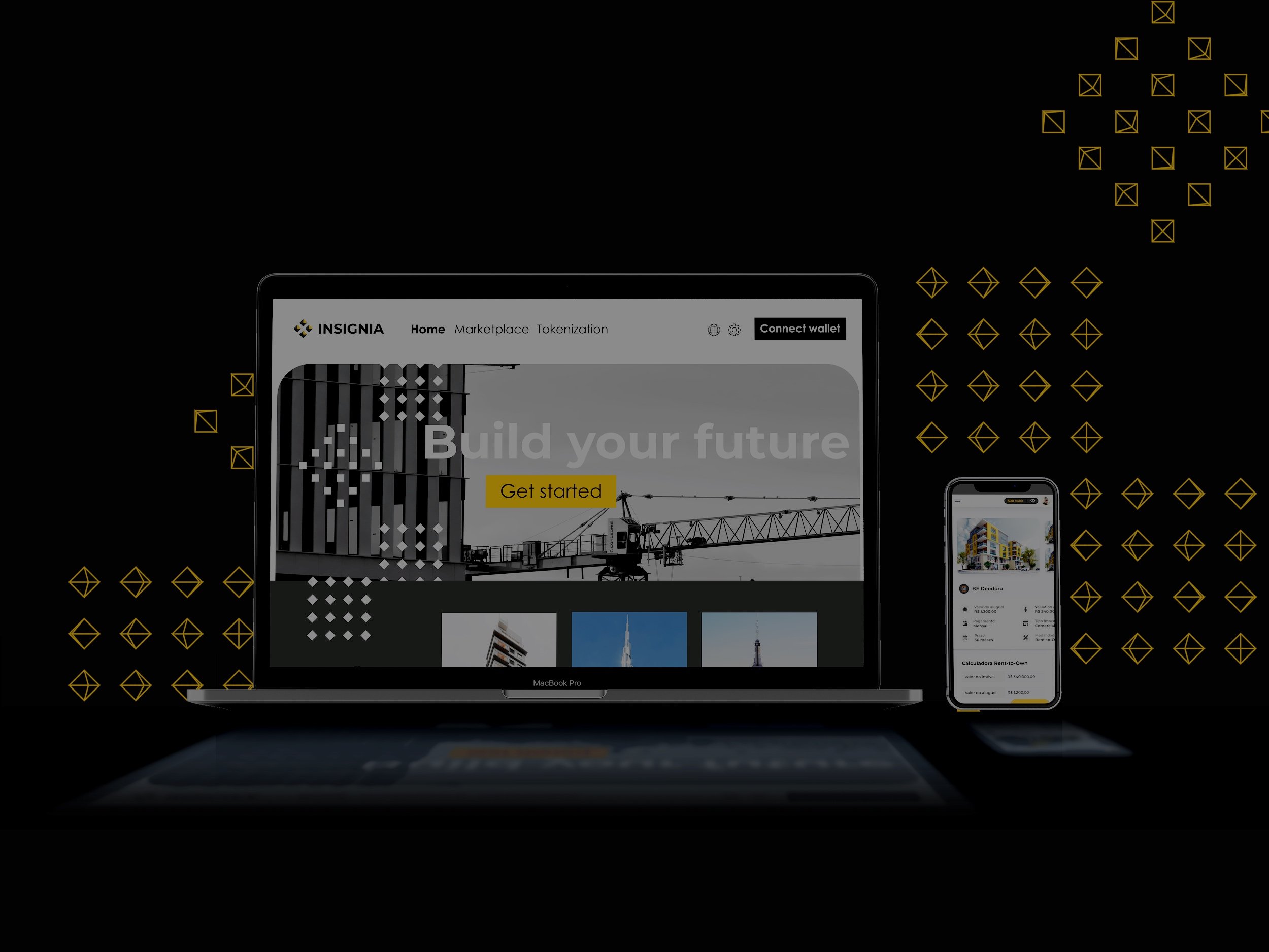 Modern digital real estate tokenization platform interface displayed on a laptop, showcasing property investment options and blockchain features in 2025