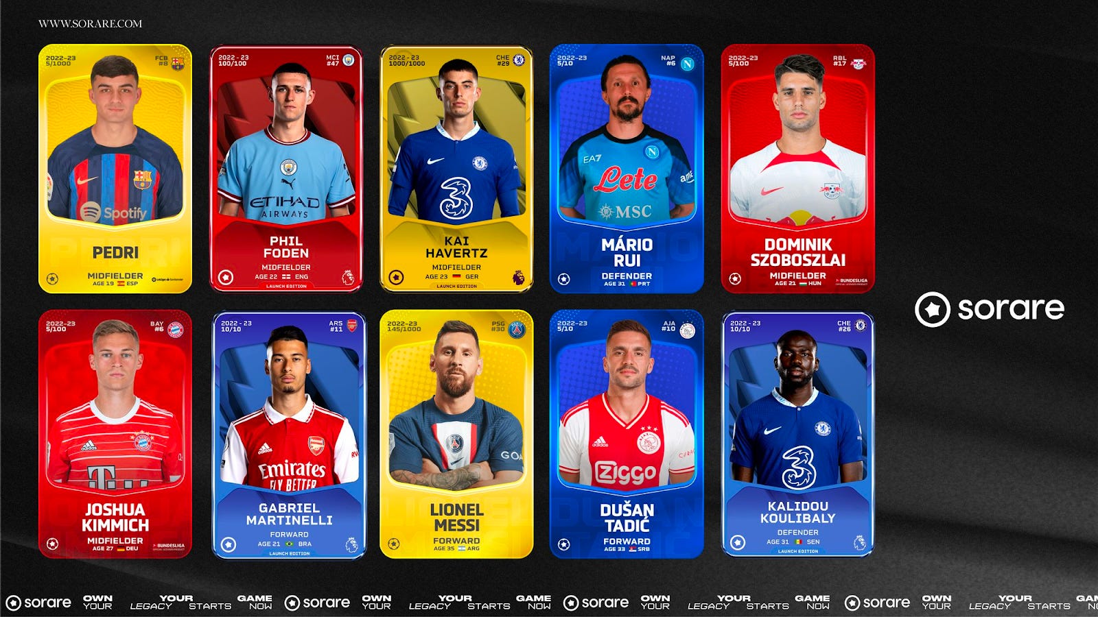 NFT fantasy sports cards being traded on a blockchain marketplace, featuring digital athlete cards from platforms like Sorare and LeagueDAO
