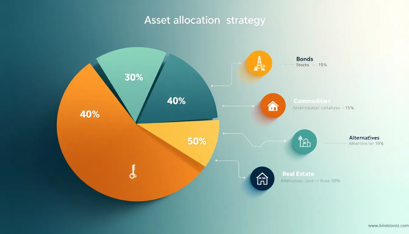 Retirement portfolio pie chart with small Bitcoin allocation next to stocks and bonds
