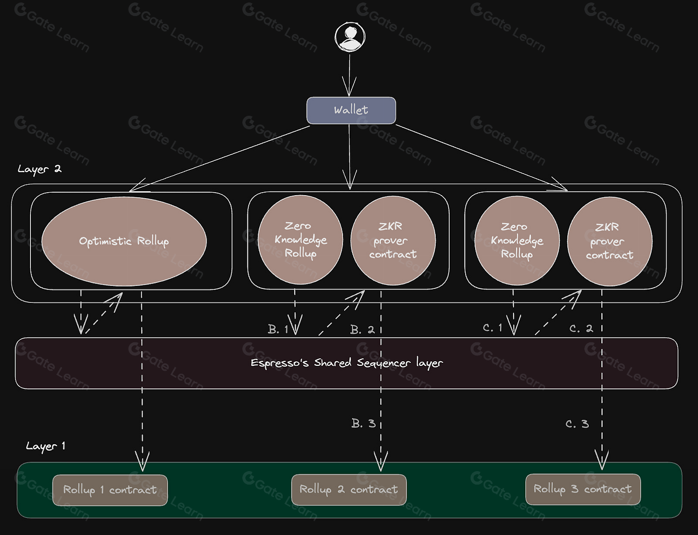 Schematic diagram comparing transaction flows in Optimistic Rollups vs ZK Rollups for app-chains