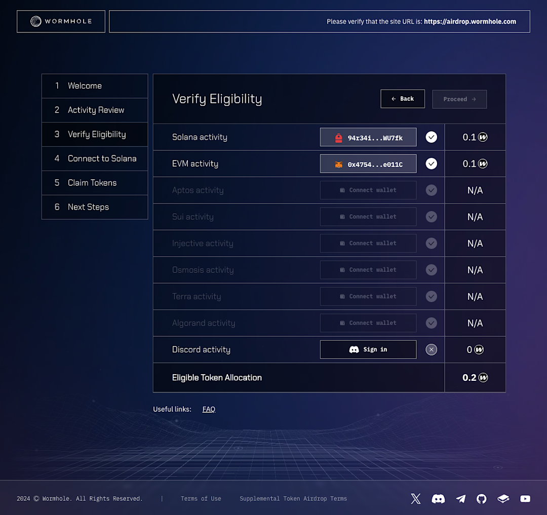 Screenshot of a user checking Base token airdrop eligibility on the official Base dashboard, showing wallet connection and eligibility status.