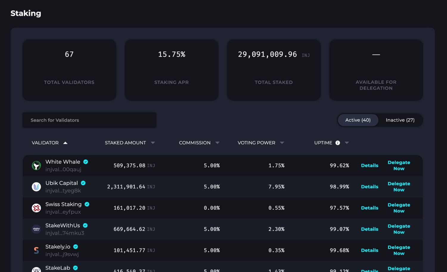 Injective Perpetual DEX dashboard screenshot featuring RWA markets and trading interface