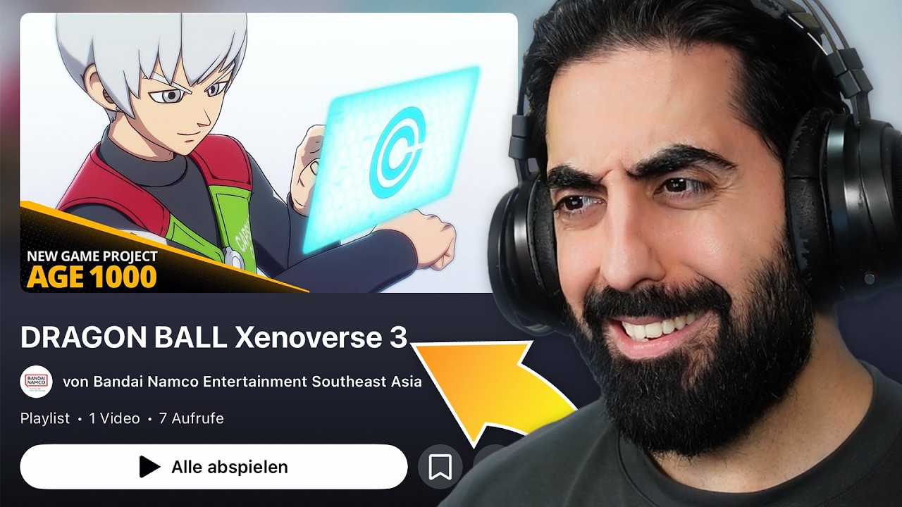 Screenshot of Bandai Namco Southeast Asia YouTube playlist titled 'Dragon Ball Xenoverse 3' containing Age 1000 trailer leak