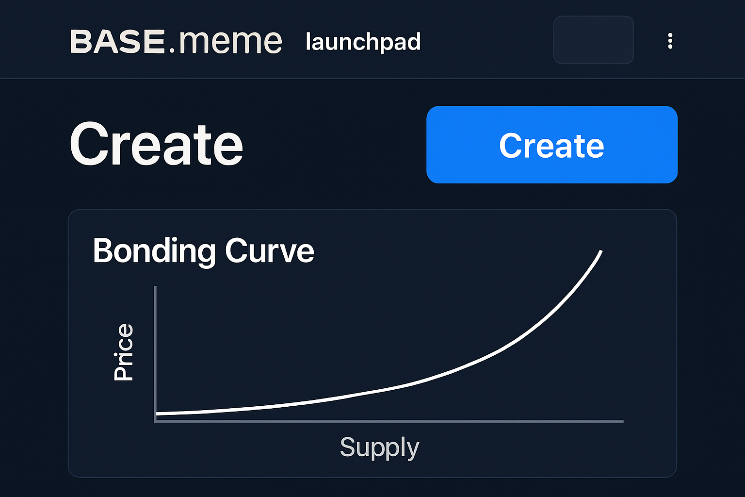 Screenshot of Base.meme launchpad interface showing create memecoin button and bonding curve graph for 2025 memecoin launch guide