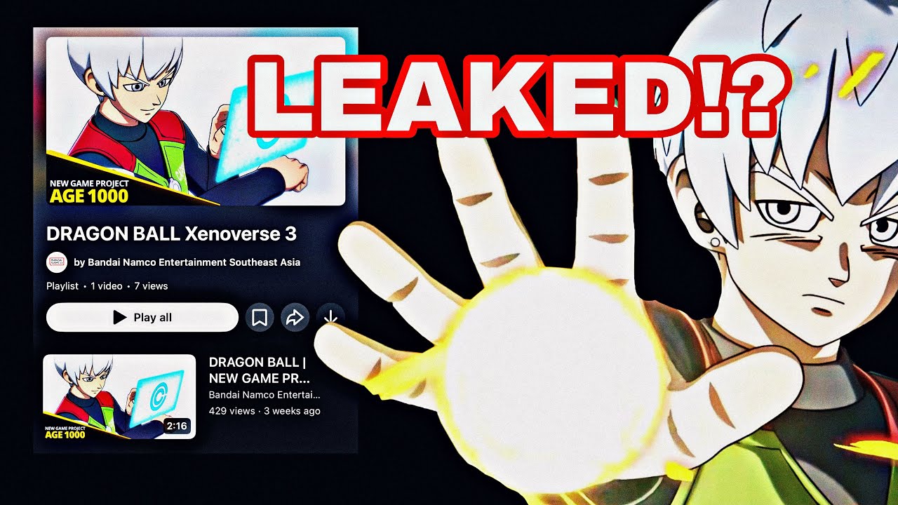 Screenshot of Bandai Namco Southeast Asia YouTube playlist leak confirming Dragon Ball Xenoverse 3 as Project Age 1000 trailer