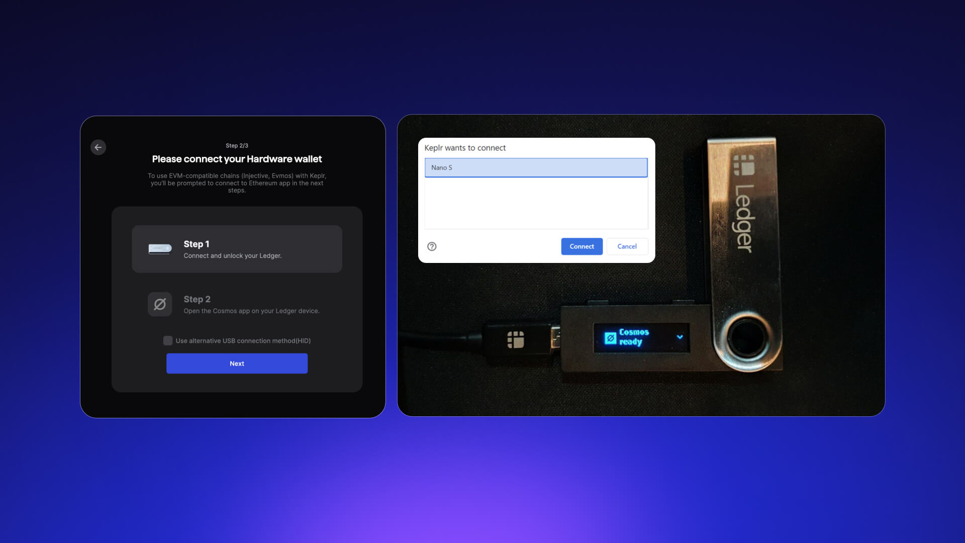 Screenshot of Keplr Wallet interface displaying EVM chain selection dropdown menu for managing Ethereum-based assets