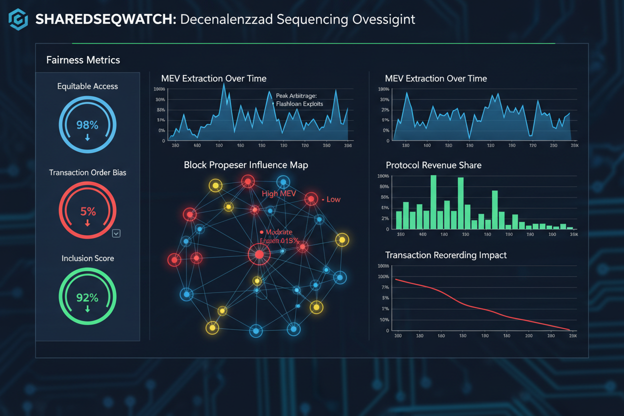 Screenshot of SharedSeqWatch dashboard displaying real-time shared sequencer fairness metrics and MEV extraction graphs for Ethereum rollups