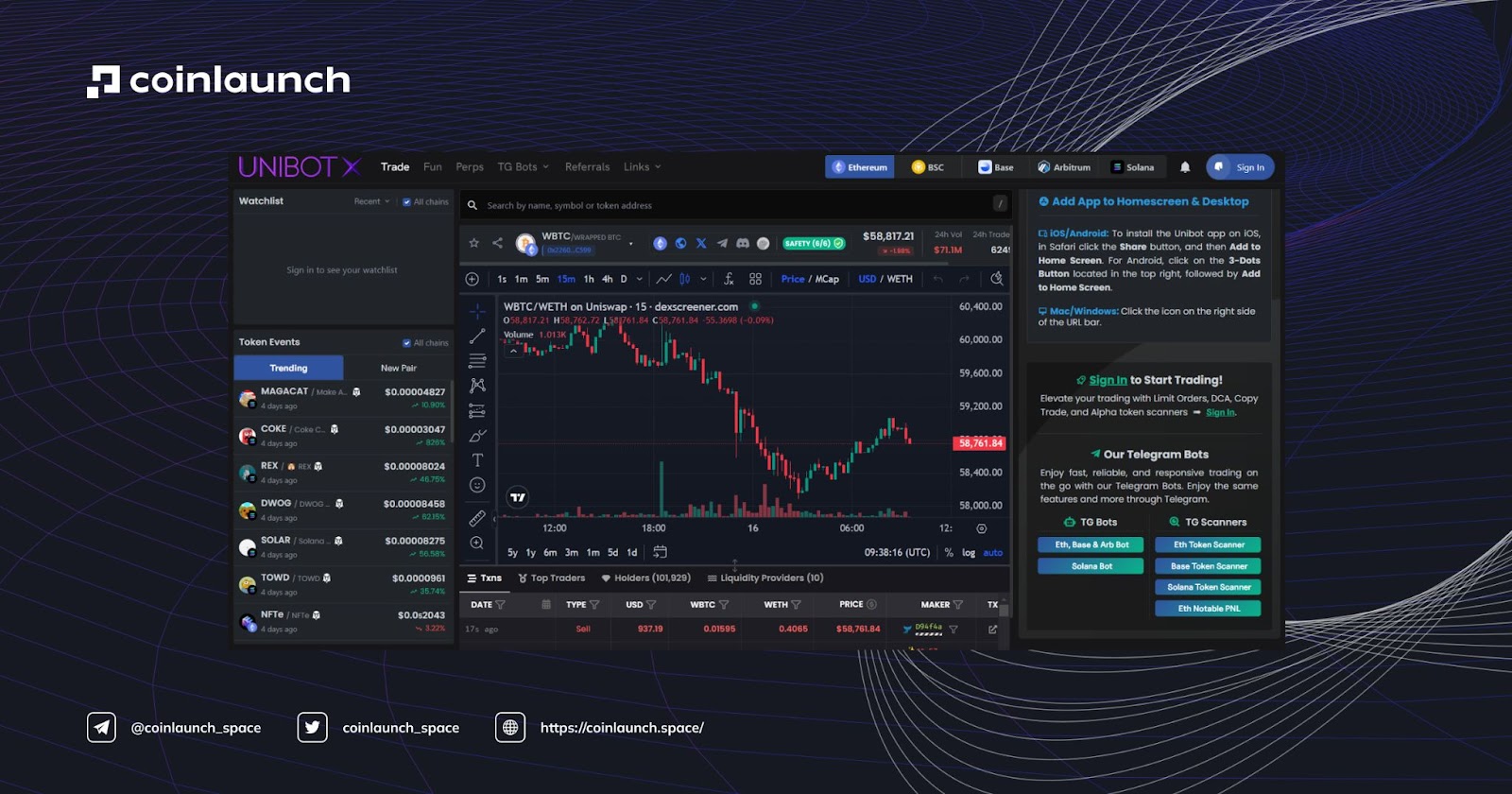 Screenshot of Spark Bot interface in Telegram showing Base token trading options and wallet features