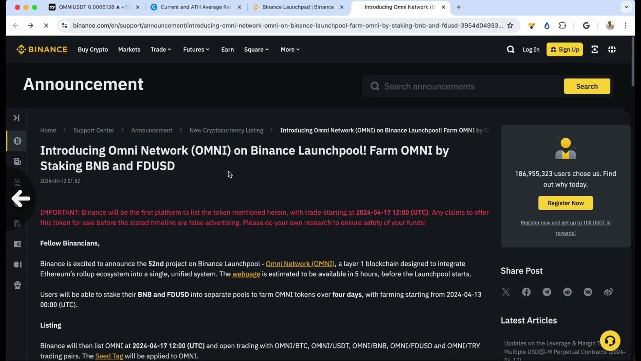 Screenshot of Binance app displaying the Alpha Events page for airdrop participation