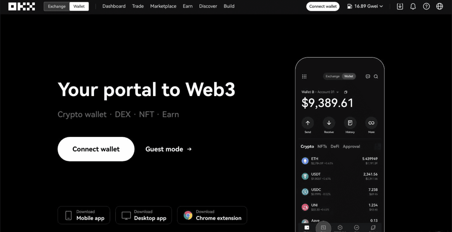 Side-by-side comparison of OKX Wallet and Binance Wallet mobile user interfaces in 2025, showcasing their design and features.